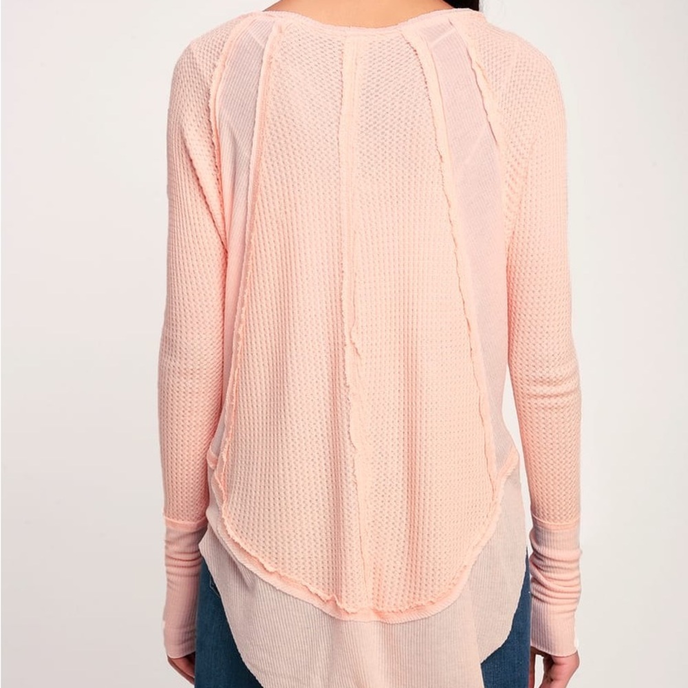 Free People Pale Pink Layered Waffle Long Sleeve Tee